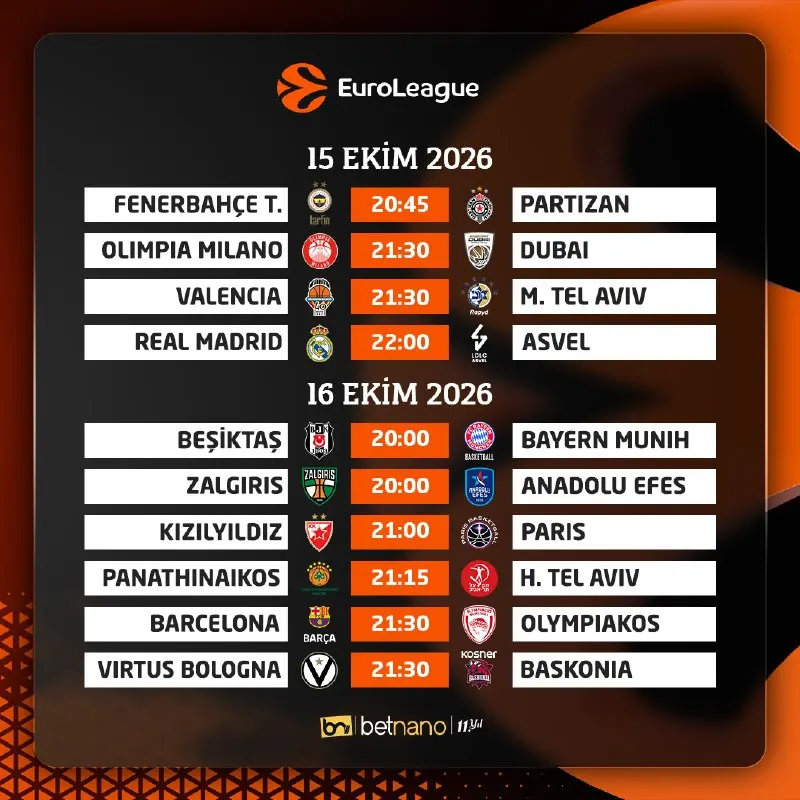 Betnano Telegram: EUROLEAGUE'DE ÇİFT MAÇ HAFTASI DEVAM EDİYOR 🏀 Avrupa'nın en prestijli basketbol…