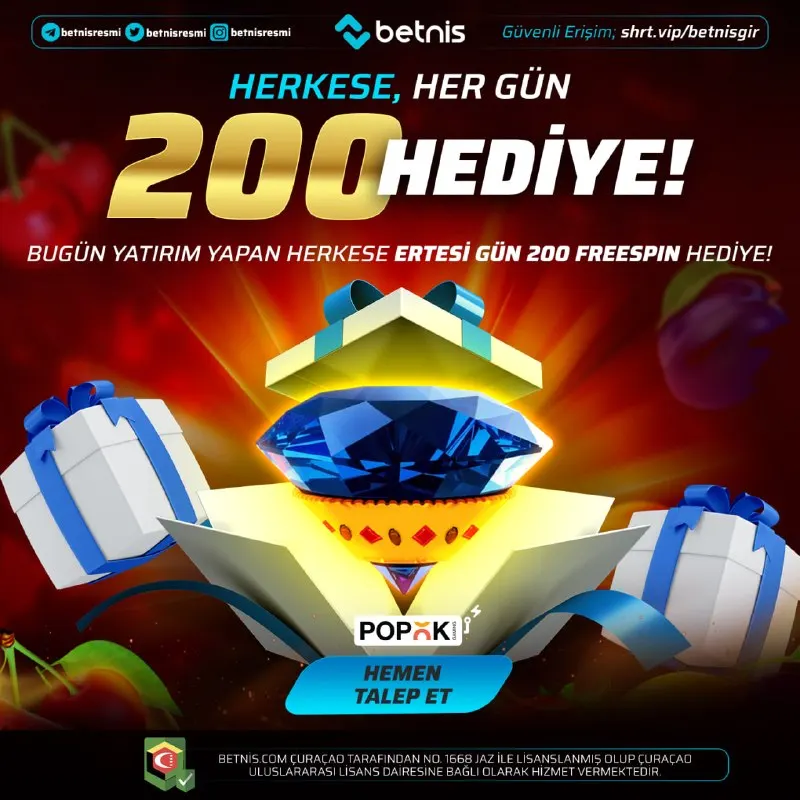 Betnis Telegram: 🔥 HERKESE HER GÜN 200 FREESPIN HEDİYE! 🔥 ⏳ Aynı gün yatırım şartı kalktı 🎰…