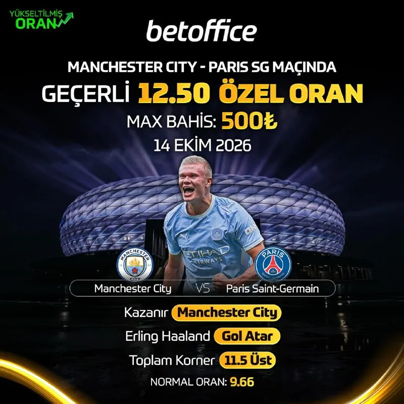 Betoffice Telegram: 🏆 BetOffice'te Günün Maçına Özel Yükseltilmiş Oran! ⚽ Manchester City 🆚 Paris…