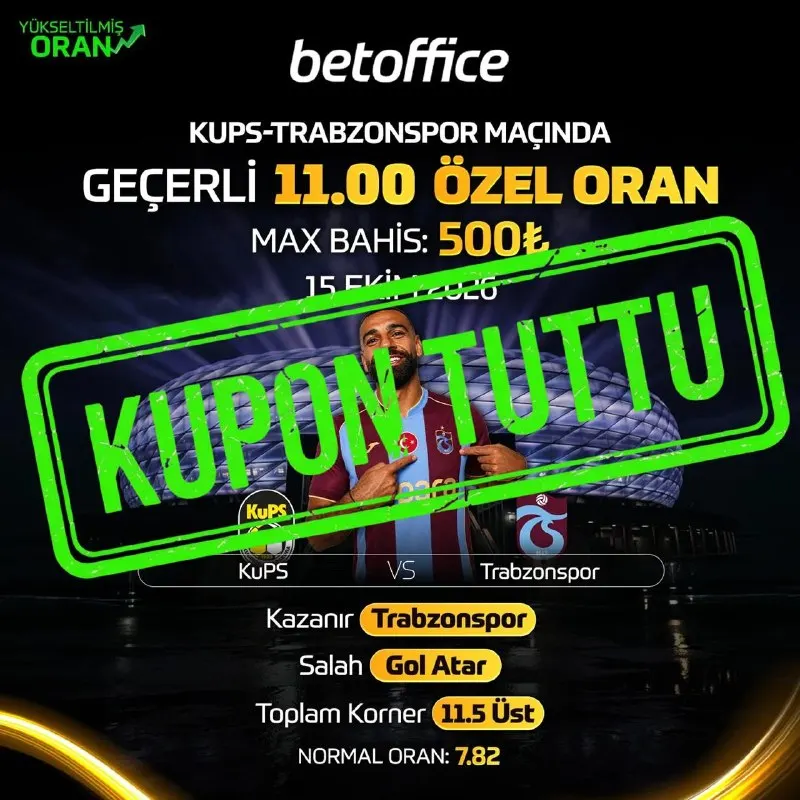 Betoffice Telegram: 🔥 11.00 ÖZEL ORAN KAZANDIRDI! Trabzonspor kazandı, Salah golünü attı, 15…