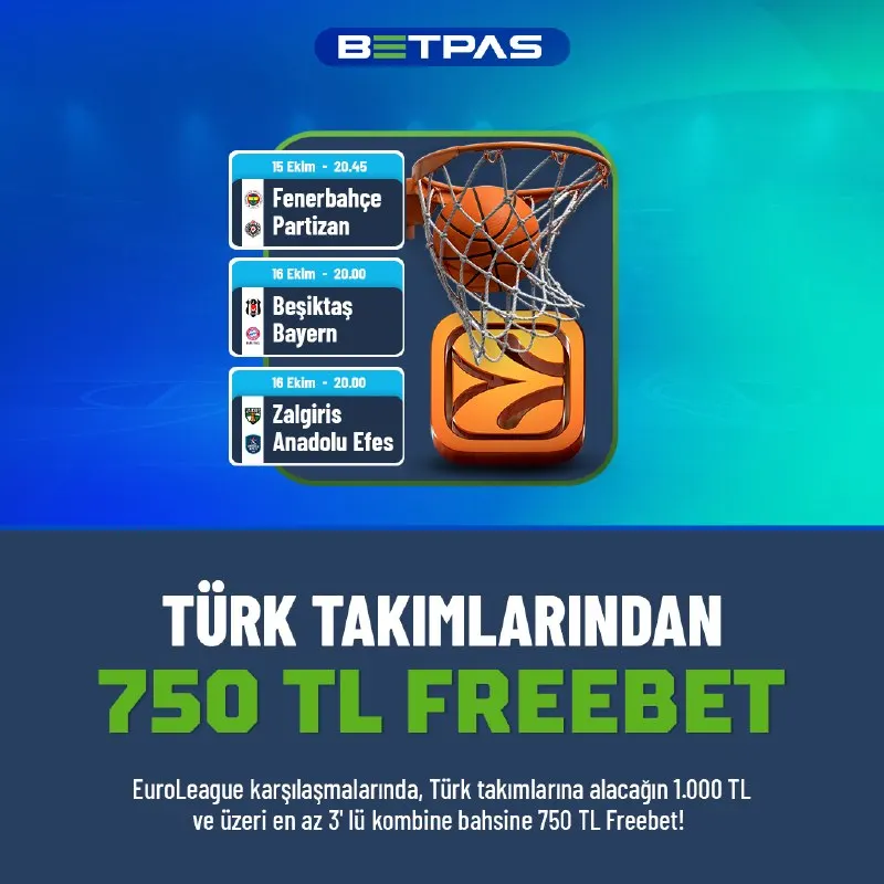 Betpas Telegram: TÜRK TAKIMLARINDAN 🍐🍐🍐₺ FREEBET! EuroLeague 🏀 karşılaşmalarında, Türk…