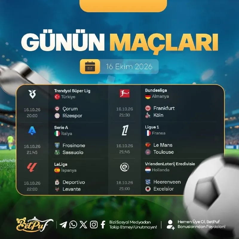 Betpuf Telegram: 🔡🔡🔡🔡🔡 🟡🟡🟡🟡🟡🟡🟡 🤔 GÜNÜN KARŞILAŞMALARI BETPUF’TA! 🔥 Günün futbol heyecanı hız…