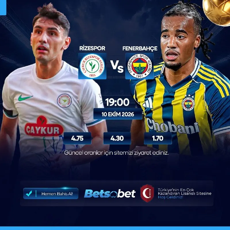 Betsobet Telegram: ⚽️MAÇ HEYECANI BETSOBET'TE YAŞANIR⚽️ ⚡️⚡️⚡️⚡️⚡️⚡️⚡️ ⏰RİZESPOR🆚FENERBAHÇE ⏰…
