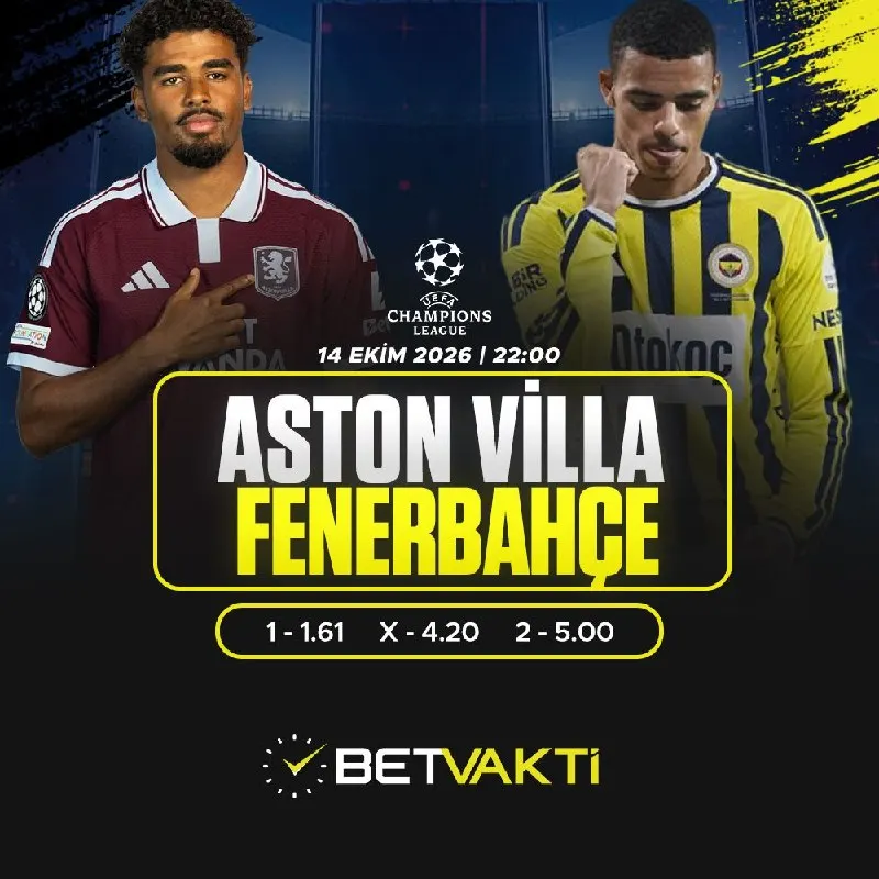 Betvakti Telegram: 🏆 Şampiyonlar Ligi | 2. Hafta ⏰ 22:00 💛💙 Fenerbahçe 🆚 Aston Villa 🟣…