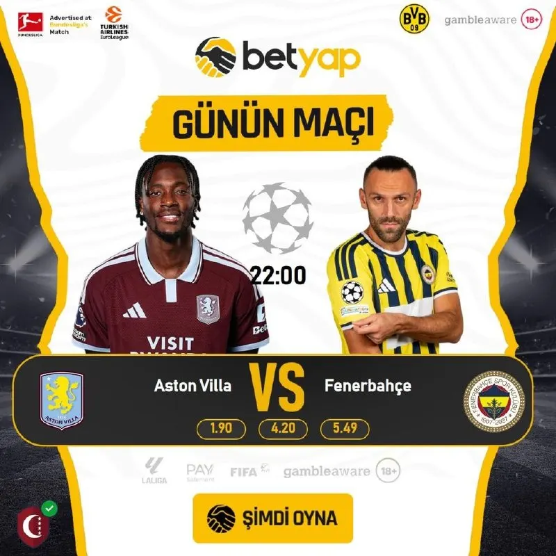 Betyap Telegram: 🌟 BETYAP'TA ''ASTON VILLA – FENERBAHÇE'' HEYECANI BU AKŞAM SİZLERİ BEKLİYOR! ⚽️…
