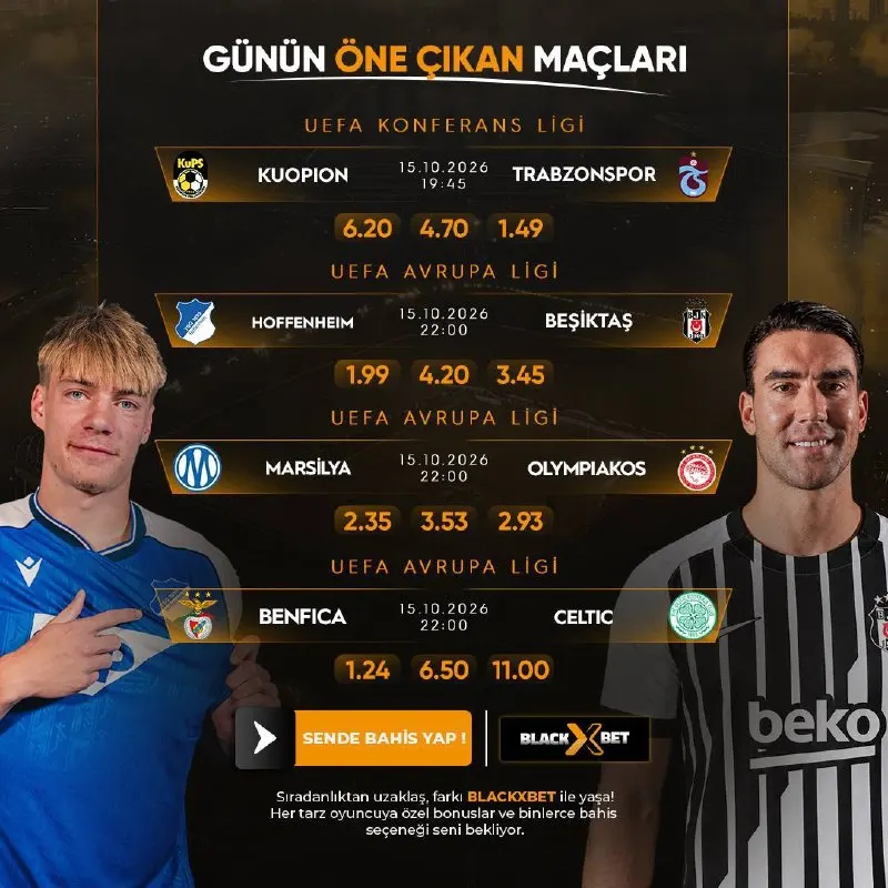 BlackXBet Telegram: ⚽️BLACKXBET'TE GÜNÜN KARŞILAŞMALARI⚽️ 💎 EN YÜKSEK ORANLAR, ESNEK BAHİS…