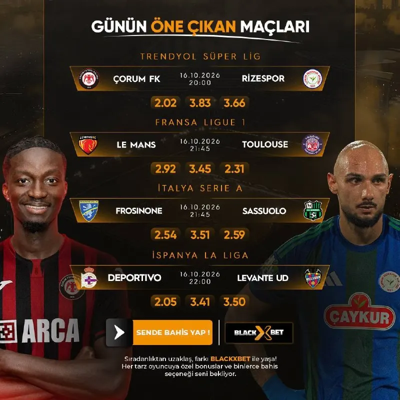 BlackXBet Telegram: ⚽️BLACKXBET'TE GÜNÜN KARŞILAŞMALARI⚽️ 💎 EN YÜKSEK ORANLAR, ESNEK BAHİS…