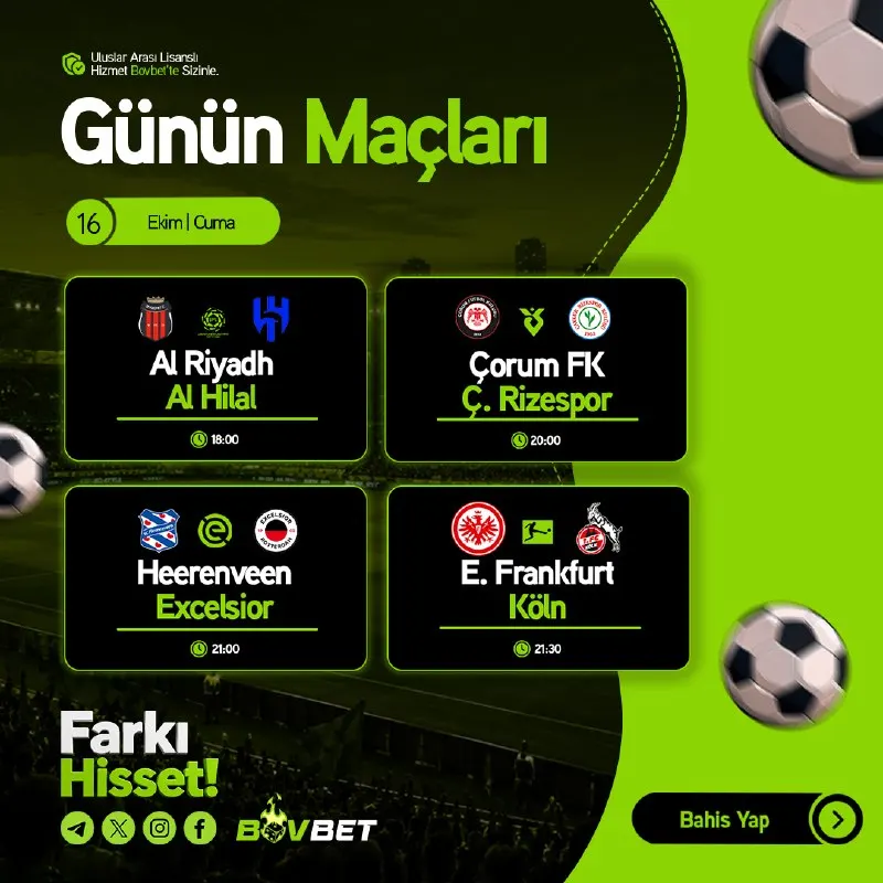 Bovbet Telegram: ⚽ BOVBET’TE FUTBOL MESAİSİ! Bu akşamın maç programı birbirinden çekişmeli…