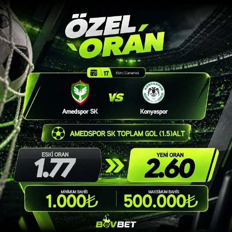 Bovbet Telegram: 🔥BOVBET ORAN GELDIIII🔥 ⚽ Amedspor SK - Konyaspor 🎯AMEDSPOR SK TOPLAM GOL…
