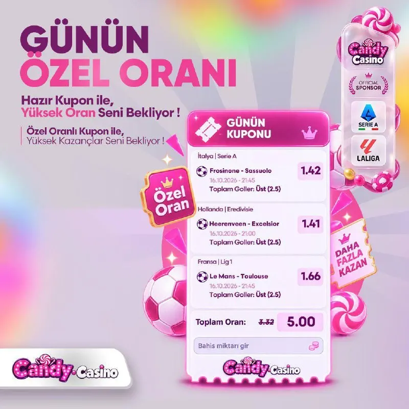 Candy Casino Telegram: ⚡️ CANDYCASİNO İLE ÖZEL ORAN SENİNLE ▶️ Frosinone - Sassuolo ▶️ Heerenveen…