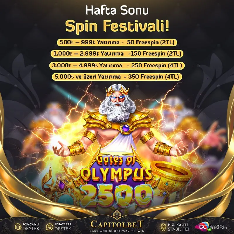 Capitolbet Telegram: 🏆 #CapitolBet'ten Hafta Sonuna Özel Spin Festivali ⁉️ ➡️500₺ – 999₺ Yatırıma 50…