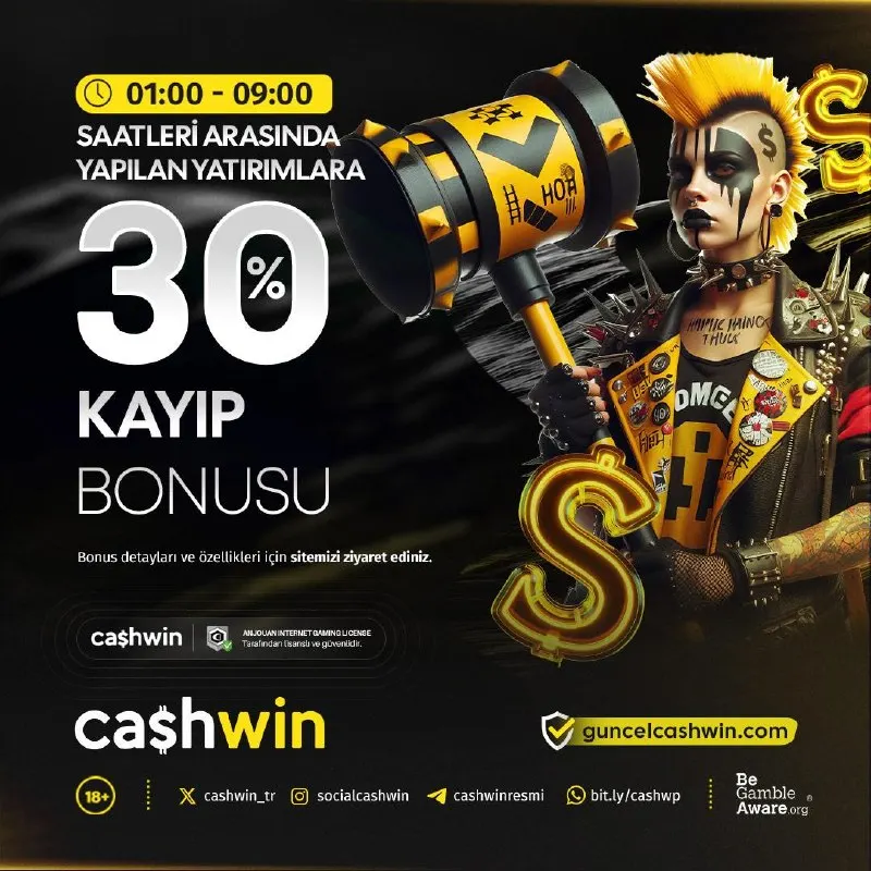 Cashwin Telegram: 🎰🎲🎯🎮💣🧨🧲⚔️ ⭐️ GECE YATIRIMLARINA ÖZEL %30 KAYIP BONUSU! ✨ 🌙 01:00 - 09:00…