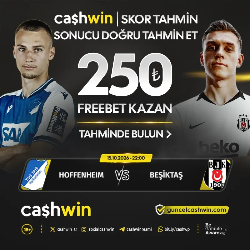 Cashwin Telegram: 🎰🎲🎯🎮0️⃣1️⃣2️⃣3️⃣ 🇩🇪 Hoffenheim [❓] 🔤 [❔] Beşiktaş 🇹🇷 ⚽️ Müsabakaya CashwinSkor…