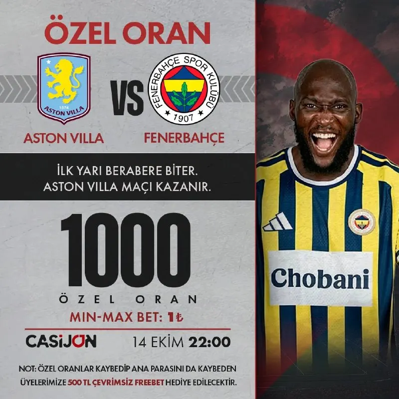 Casijon Telegram: 🔑 JON ÖZEL ORAN AKTİF! ➡️ İlk Yarı Berabere Biter. ➡️ Aston Villa Maçı Kazanır…