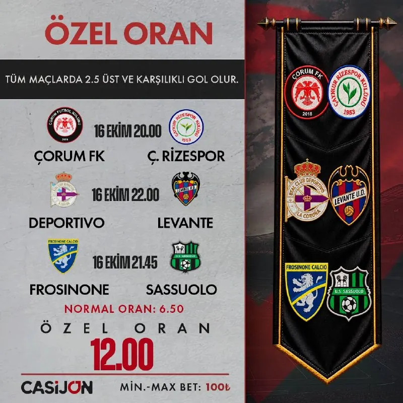 Casijon Telegram: 🔑 JON ÖZEL ORAN AKTİF! ➡️ TÜM MAÇLARDA 2.5 ÜST VE KARŞILIKLI GOL OLUR. 🚨Özel…