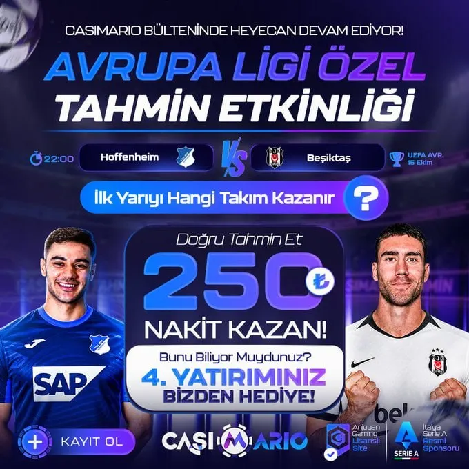 Casimario Telegram: 🫥🫥🫥🫥 NAKİT Ödüllü Tahmin Etkinliği 🇩🇪 HOFFENHEİM 🆚 BEŞİKTAŞ 🇹🇷 🏆 İlk Yarı…