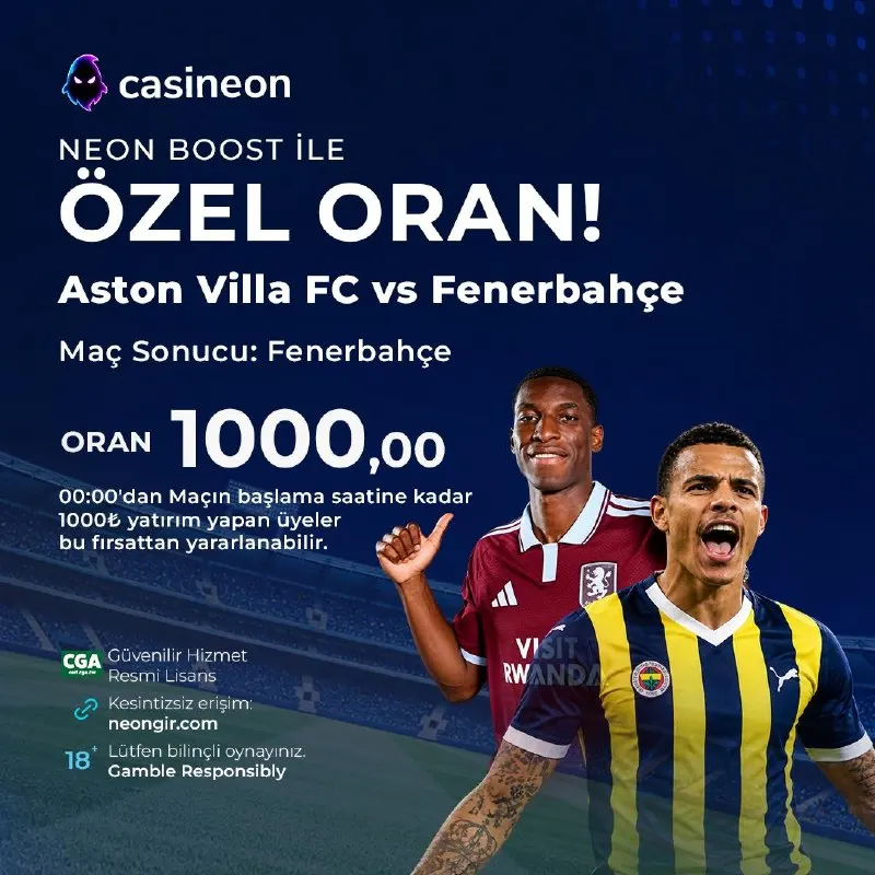 Casineon Telegram: ⚡ MAÇ BAŞLAMADAN 1000 ORANDAN SEN DE FAYDALAN! ⚽️ Aston Villa 🆚 Fenerbahçe ➡️…