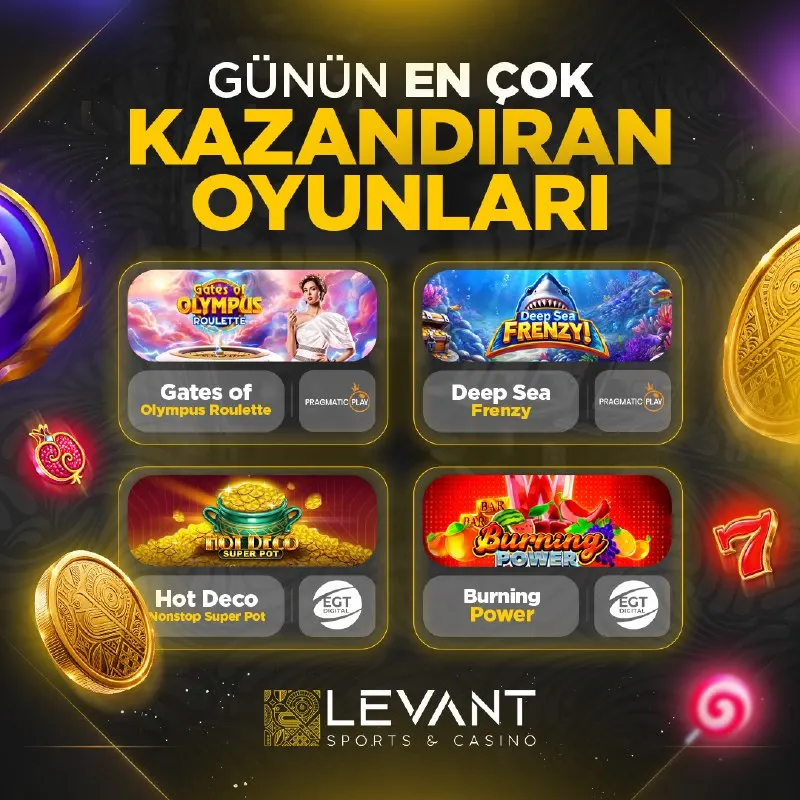 Casino Levant Telegram: GÜNÜN EN ÇOK KAZANDIRAN OYUNLARI SENİ BEKLİYOR! 💰 • Gates of Olympus Roulette…
