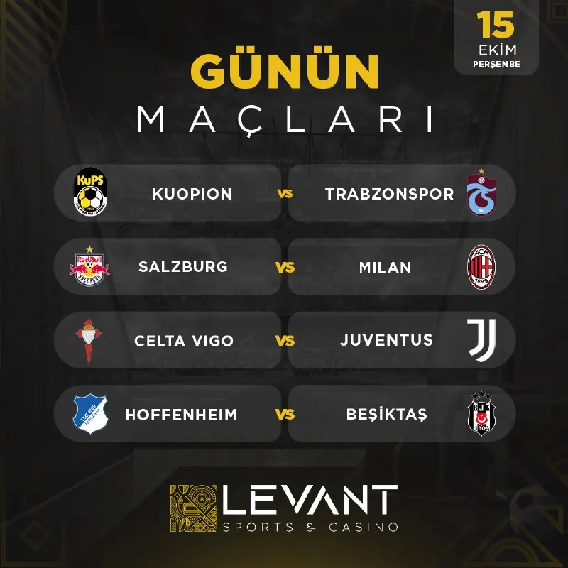 Casino Levant Telegram: ⚽️ GÜNÜN MAÇLARI LEVANT'TA! • 3 farklı bahis sağlayıcısı 🏆 • Levant TV ile…