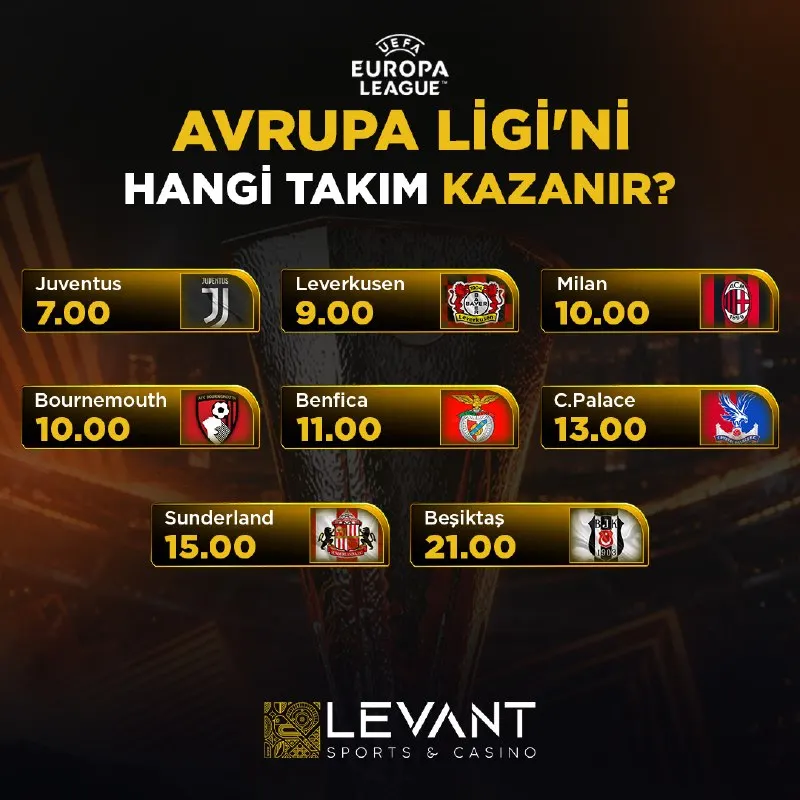 Casino Levant Telegram: 🇪🇺 AVRUPA LİGİ'Nİ HANGİ TAKIM KAZANIR? 🇮🇹 Favori 7.00'lik oranı ile Juventus! ✅…