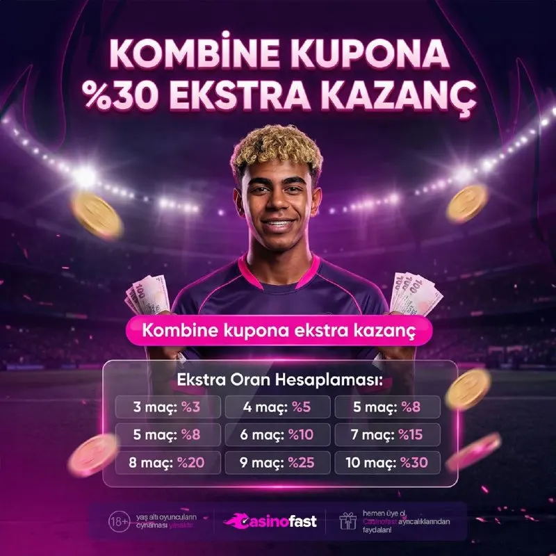 Casinofast Telegram: KOMBİNE KUPONLARDA 🤍🤍💜 ⚪️🤍💜🤍🤍💜 KAZANÇ! ⚽️%30’a Varan Ekstra Kazanç…