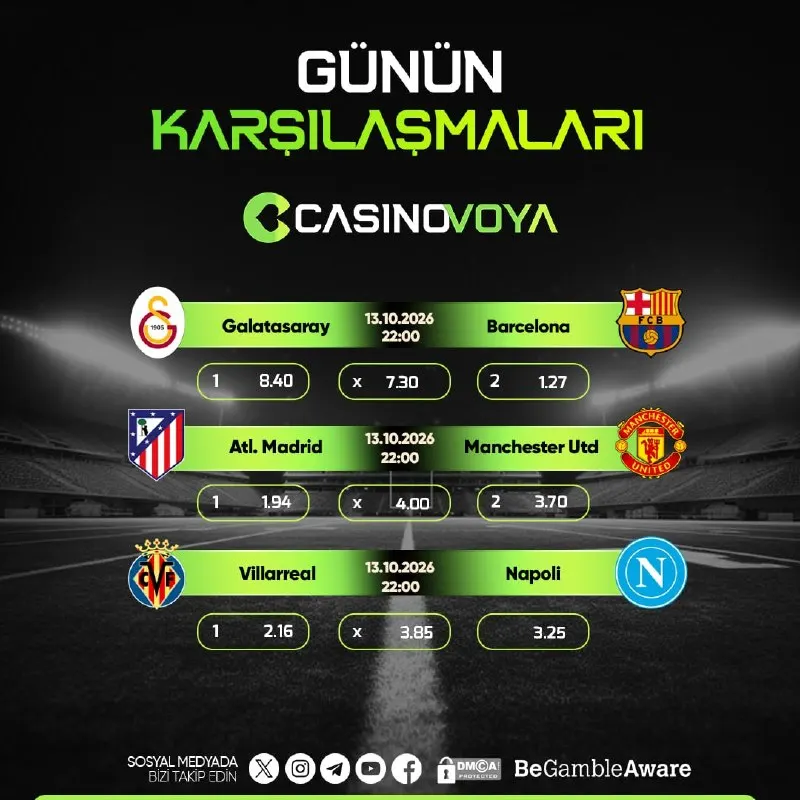 CasinoVoya Telegram: ⚽️ ŞAMPİYONLAR SAHNEDE, DEV DÜELLOLAR BAŞLIYOR! Casinovoya ekranlarında bu gece…