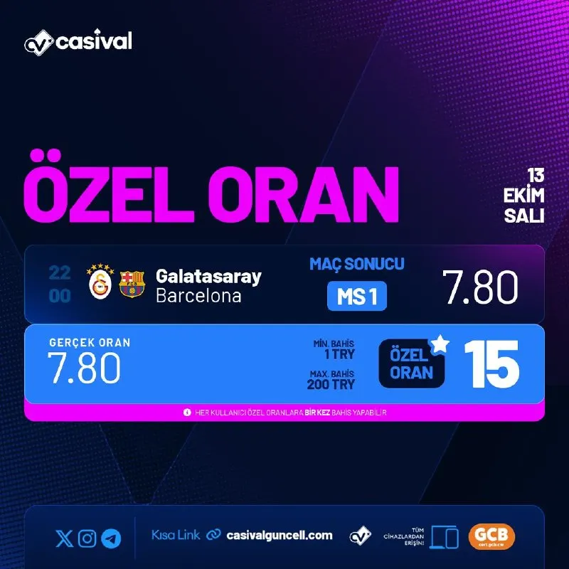 Casival Telegram: ÖZEL ORAN AKTİF! 🐈‍⬛ GÜNÜN MAÇI, CASIVAL'DE DEV ORANLA !