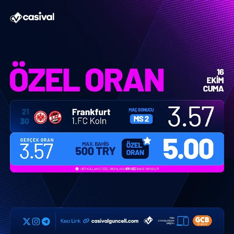 Casival Telegram: ÖZEL ORAN AKTİF! 🐈‍⬛ GÜNÜN MAÇI, CASIVAL'DE DEV ORANLA !
