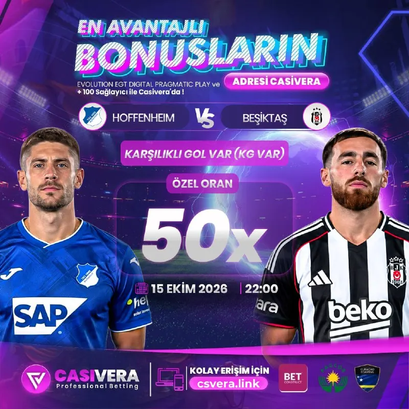 Casivera Telegram: 🇪🇺HOFFENHEIM-BEŞİKTAŞ MÜCADELESİNE 50x ÖZEL ORAN CASİVERA'DA 💰 Bahis Miktarı…