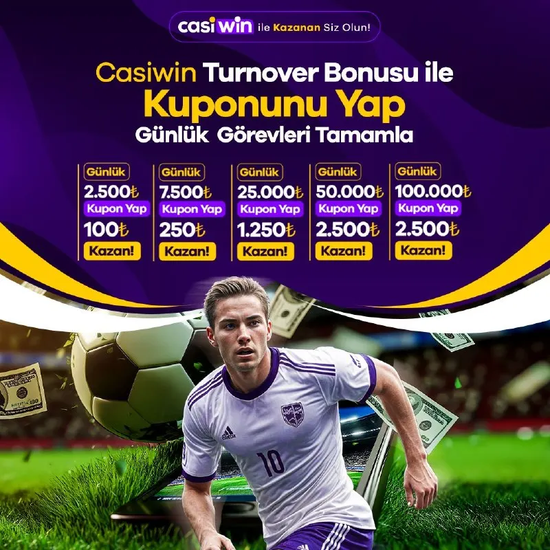 Casiwin Telegram: 🔥 CASİWİN SPOR GÖREV BONUSU ! 💜💛 🎯 Günlük görevlerini tamamla, Casiwin’in bonus…