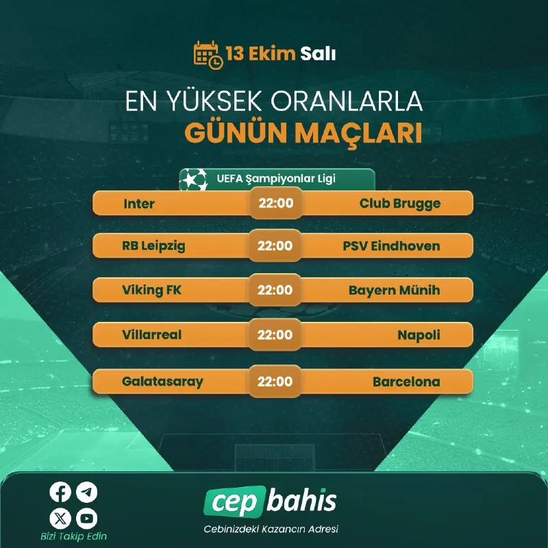 Cepbahis Telegram: ⚽️ Şampiyonlar Ligi Gecesi! 🔥 🏆 UEFA Şampiyonlar Ligi'nde 5 dev maç seni…