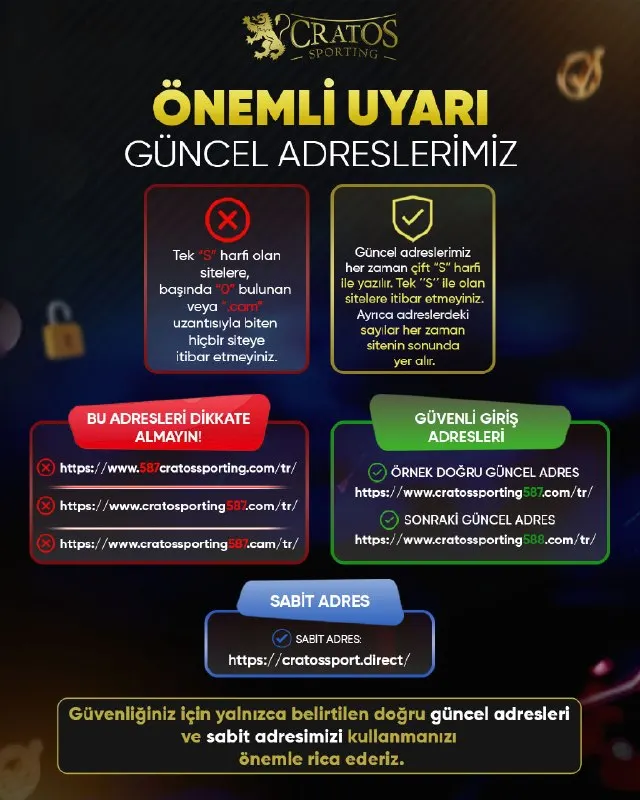 Cratos Sporting Telegram: ⚠️ ÖNEMLİ UYARI – GÜNCEL ADRESLERİMİZ Güncel adreslerimiz her zaman çift “S”…