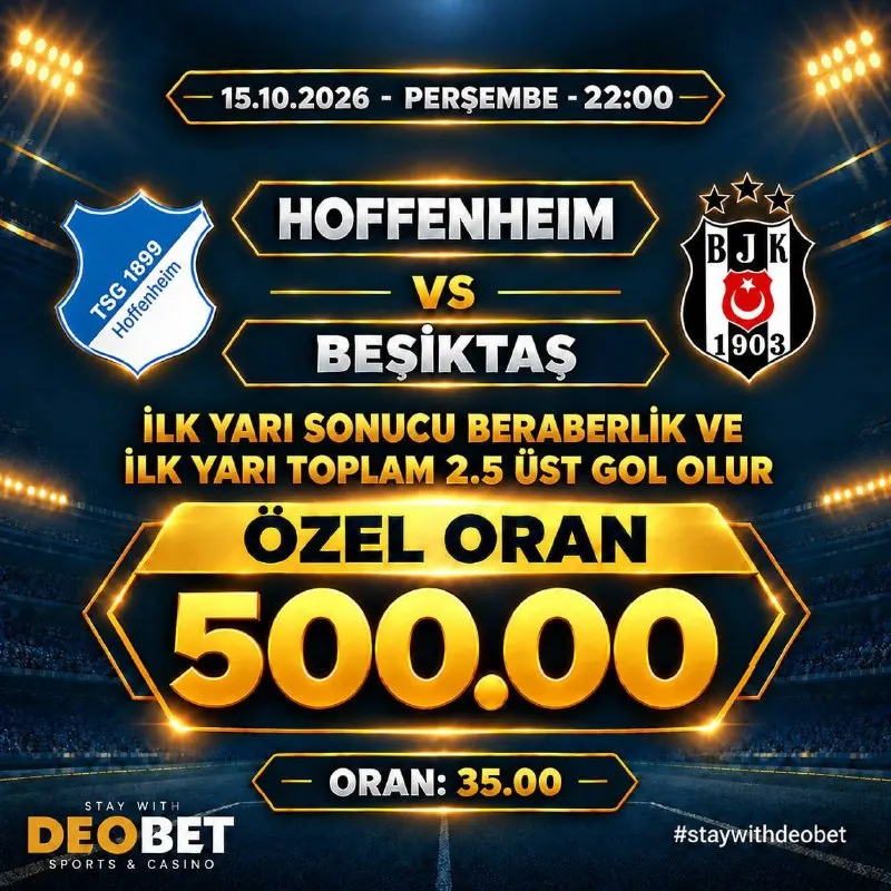 Deobet Telegram: ⭐️⭐️⭐️⭐️⭐️⭐️⭐️⭐️⭐️⭐️ ✅ HOFFENHEIM 👊 BEŞİKTAŞ ⚽️ İlk Yarı Sonucu Beraberlik ve…