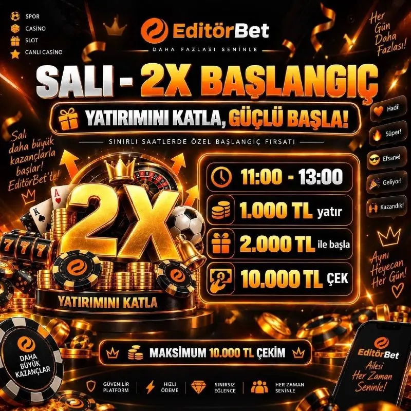 Editörbet Telegram: 🔥 SALI GÜNÜNE ÖZEL 11.00 - 13.00 SAATLERİ ARASI 2X BAŞLANGIÇ FIRSATI 🖤 1000 TL…