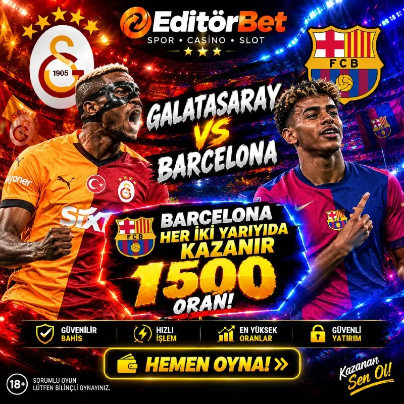 Editörbet Telegram: Galatasaray 🆚 Barcelona ⚽️BARCELONA HER İKİ YARIYIDA KAZANIR1️⃣5️⃣0️⃣0️⃣ ORAN !…