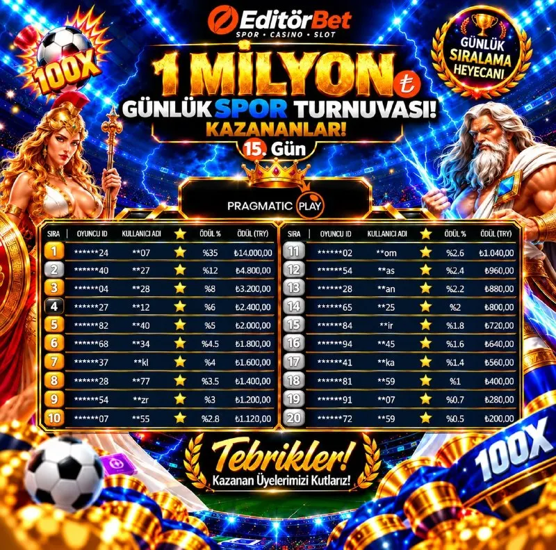 Editörbet Telegram: 🥇GÜNLÜK 1.000.000 TL SPOR TURNUVASINDA ÖDÜL ZAMANI🥇 ❤️ GÜNÜN ZİRVESİNDE OLAN…