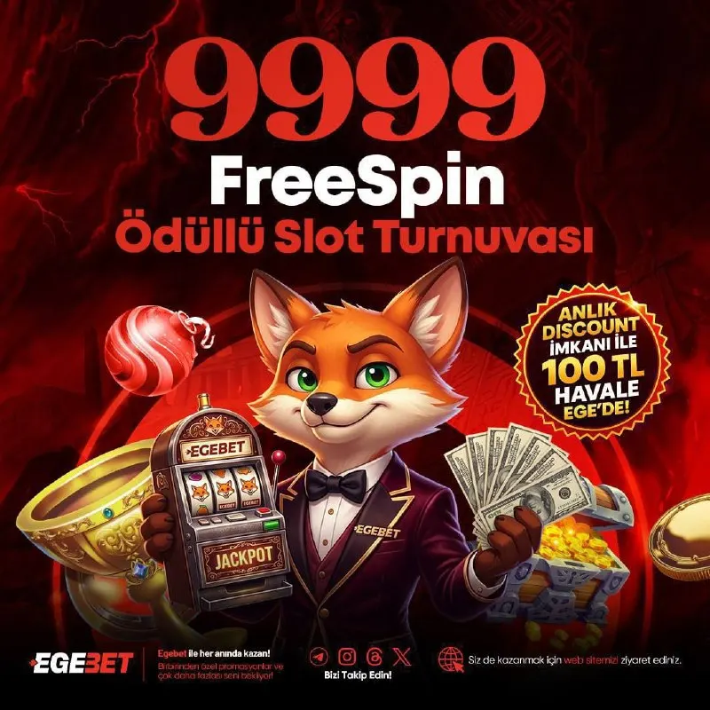 Egebet Telegram: 🤩 9999 FREESPİN ÖDÜLLÜ TURNUVA! 💰 Minimum bahis 1 TL! 🎰 Amusnet Slot…