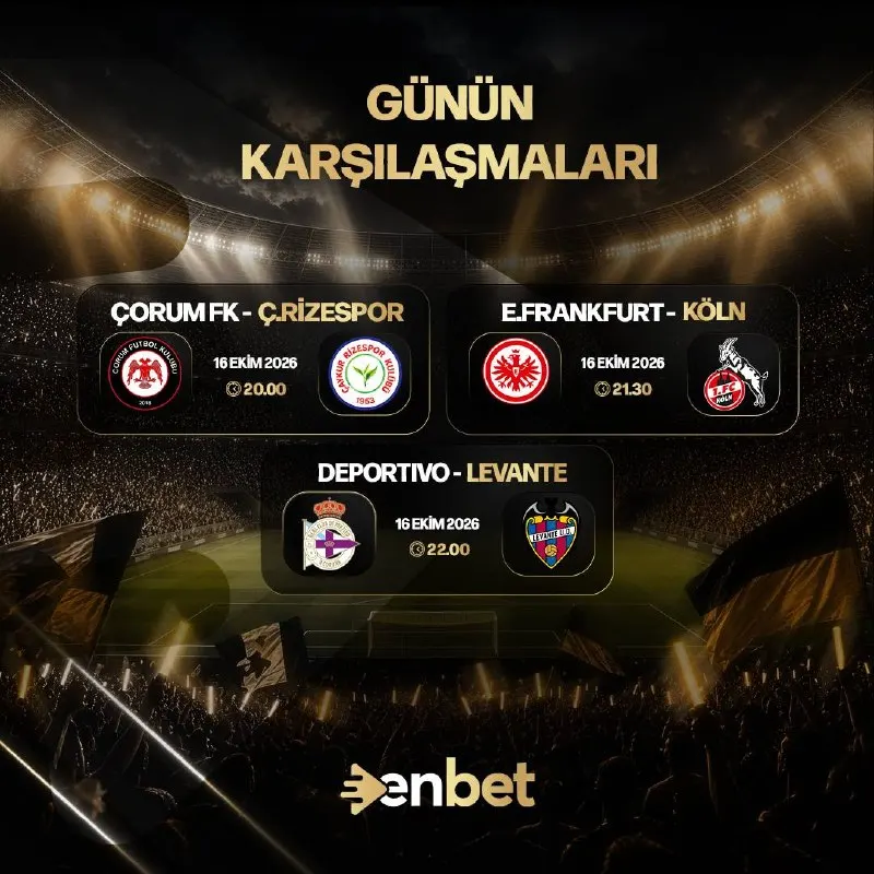 Enbet Telegram: 👑👑👑👑 ❤️ GÜNÜN KARŞILAŞMALARI ENBET'TE! ❤️ Çorum FK - Ç. Rizespor (20:00) ❤️ E…