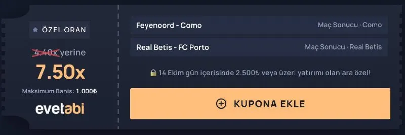 EvetAbi Telegram: 🥸 evetabi'den Özel Oran 🇫🇷 Feyenoord - Como ⚽️ Maç Sonucu • Como 🟢 Real Betis…