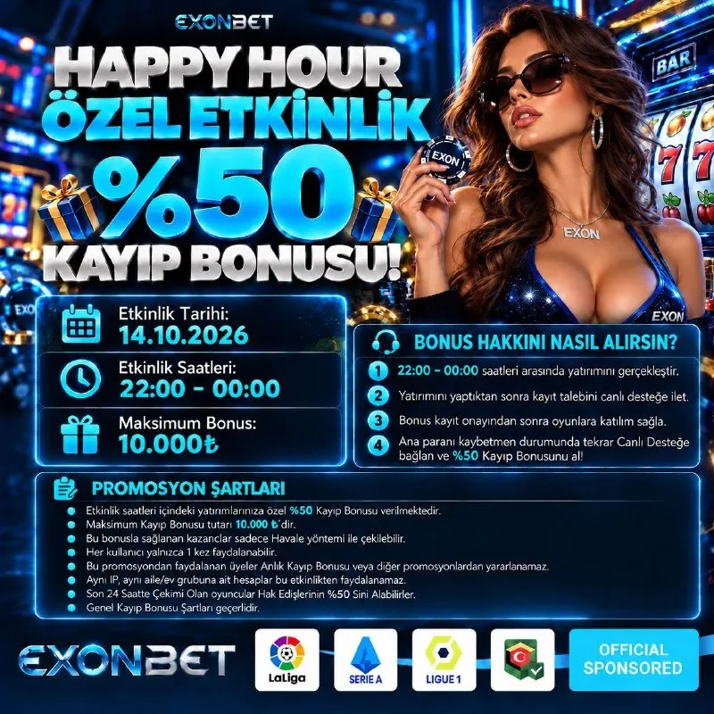 Exonbet Telegram: HAPPY HOUR ÖZEL ETKİNLİK 💸 %50 KAYIP BONUSU! 💸 📅 Etkinlik Tarihi: 14.10.2026 ⏰…