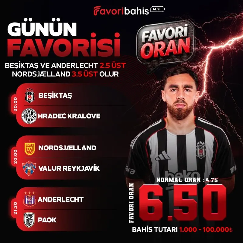 Favoribahis Telegram: 🏆 Günün Üçlü Favorisi “Üçlü Maç Kombine” 🗓 13.08.2026 ⚽️ Beşiktaş ve Anderlecht…