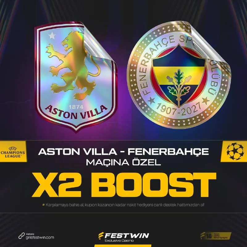 Festwin Telegram: 🇪🇺 Bahisini Al Kazancını İkiye Katla! 🏴󠁧󠁢󠁥󠁮󠁧󠁿 Aston Villa 🏟 Fenerbahçe 🇹🇷…