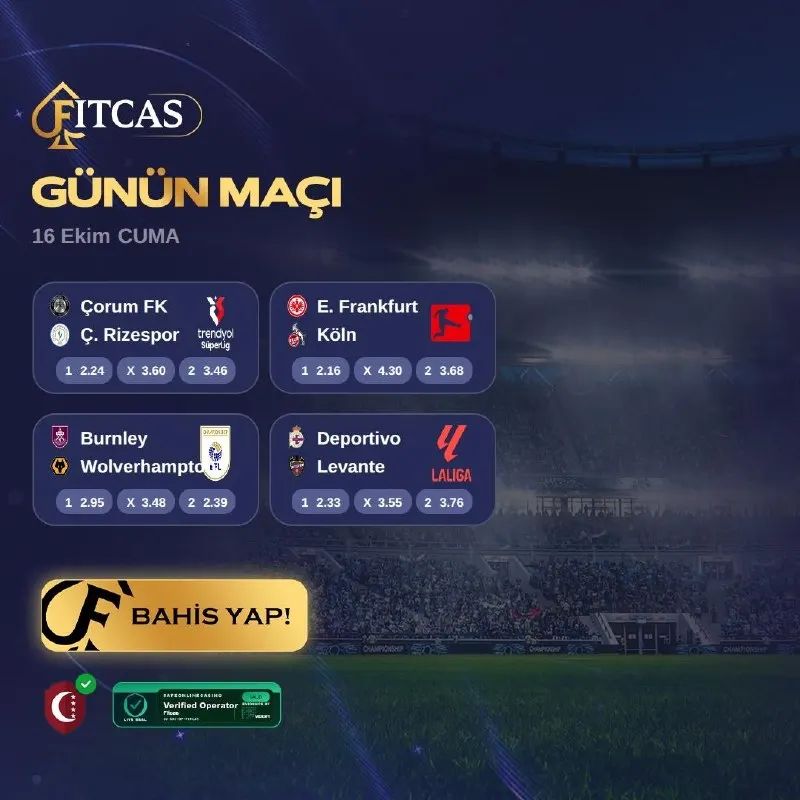 Fitcas Telegram: ⚽️ 16 EKİM CUMA • GÜNÜN MAÇLARI ⚽️ ♠️ Günün maçlarıyla, Fitcas sahasına sen de…