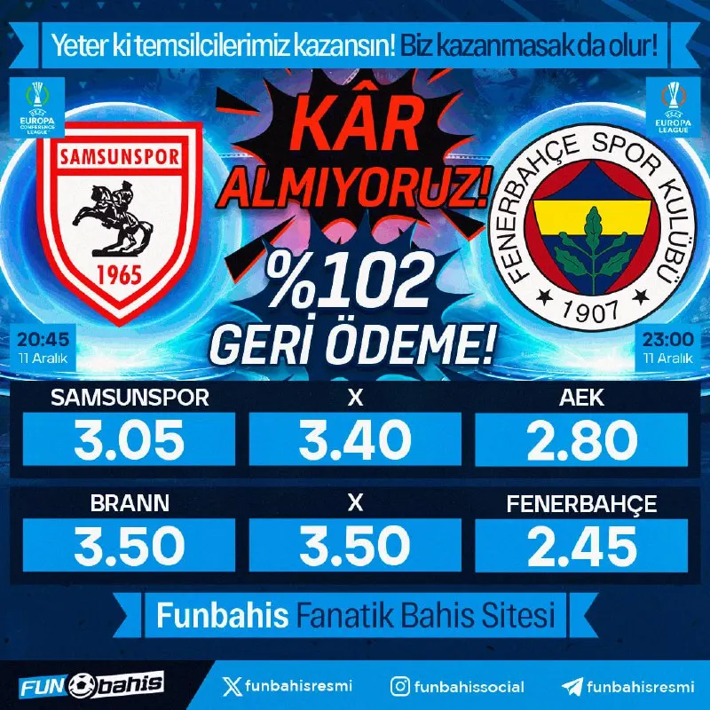Funbahis Telegram: 🔔 ÖZEL ORAN!🔔 En yüksek oranlar Funbahis’te! 💥 Kar Almıyoruz! %102 Geri Ödeme…