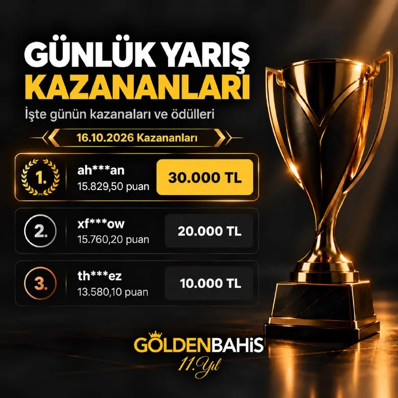 Goldenbahis Telegram: 🏆 16.10 GÜNLÜK YARIŞ SONUÇLANDI! 🏆 😎 Günün kazananları belli oldu, ödüller…