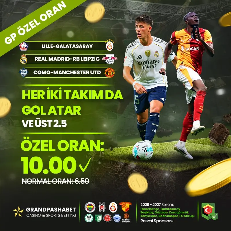 Grandpashabet Telegram: 🎖 ÖZEL ORAN FIRSATI! 🎖 ➖ Lille-Galatasaray ➖ Real Madrid-RB Leipzig ➖…