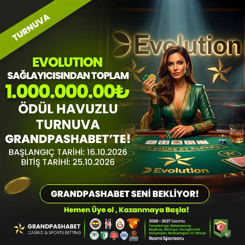 Grandpashabet Telegram: 🏆 GRANDPASHABET EVOLUTION TURNUVASI BAŞLADI! 🎉 🤑 1.000.000,00₺ ödül havuzu seni…