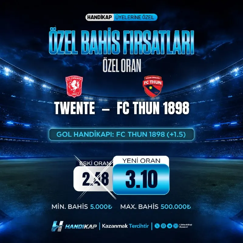 Handikap Bahis Telegram: 🌍 😀😀😀😀😀😀😀😀 🌍 Twente 🇳🇱 🆚 FC Thun 1898 🇨🇭 ✔️Gol Handikapı: FC Thun 1898 (+1.5) ❌…