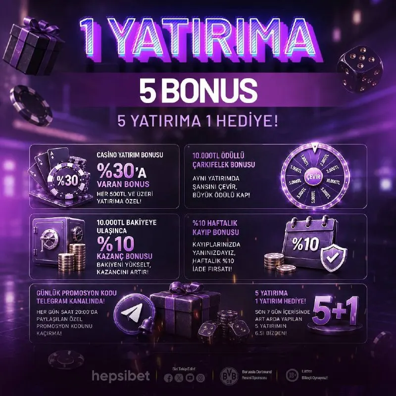 Hepsibet Telegram: 🟦🟦🟦🟦🟦🟦🟦🟦 🔥1 YATIRIMA 5 BONUS! 5 YATIRIMA 1 HEDİYE! ➡️ %30’a Varan Casino…