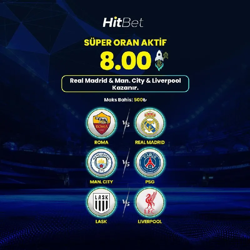 Hitbet Telegram: 💛 HİTBET SÜPER ORAN AKTİF! ⚽️ Roma - Real Madrid ⚽️ Man. City - PSG ⚽️ LASK…